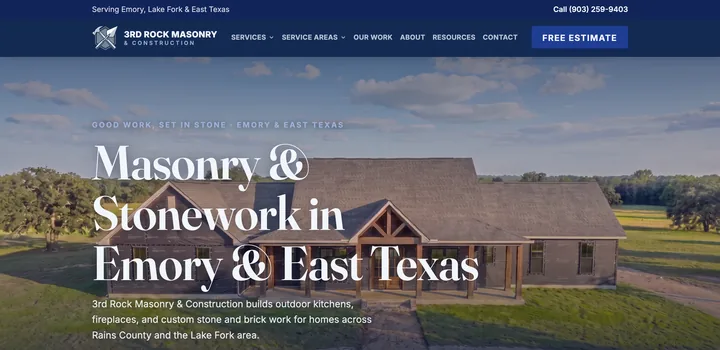 Home page of 3rdrockmasonry.com, built by Absolve Marketing.