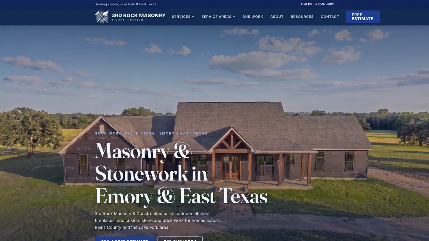 3rd Rock Masonry & Construction website homepage, built by Absolve